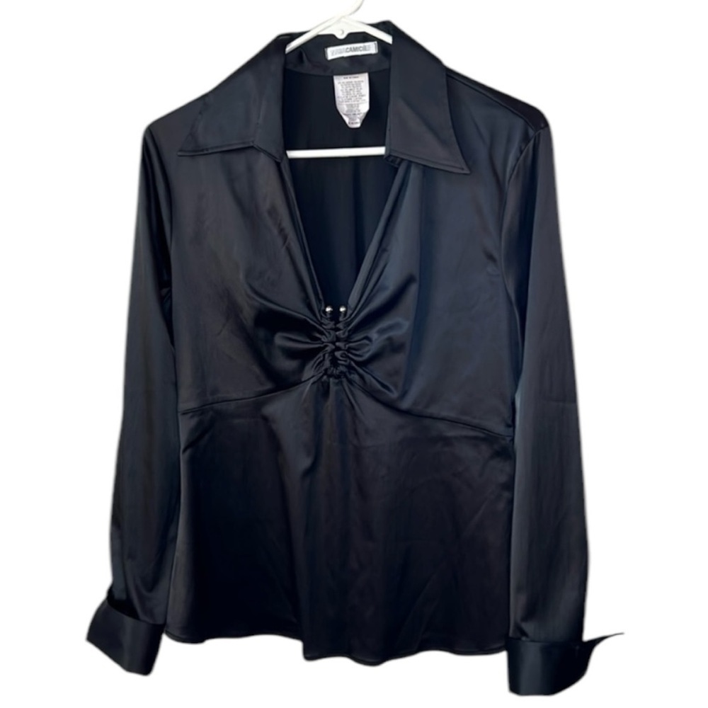 Naracamicie Black Long Sleeveve Satin Blouse Top